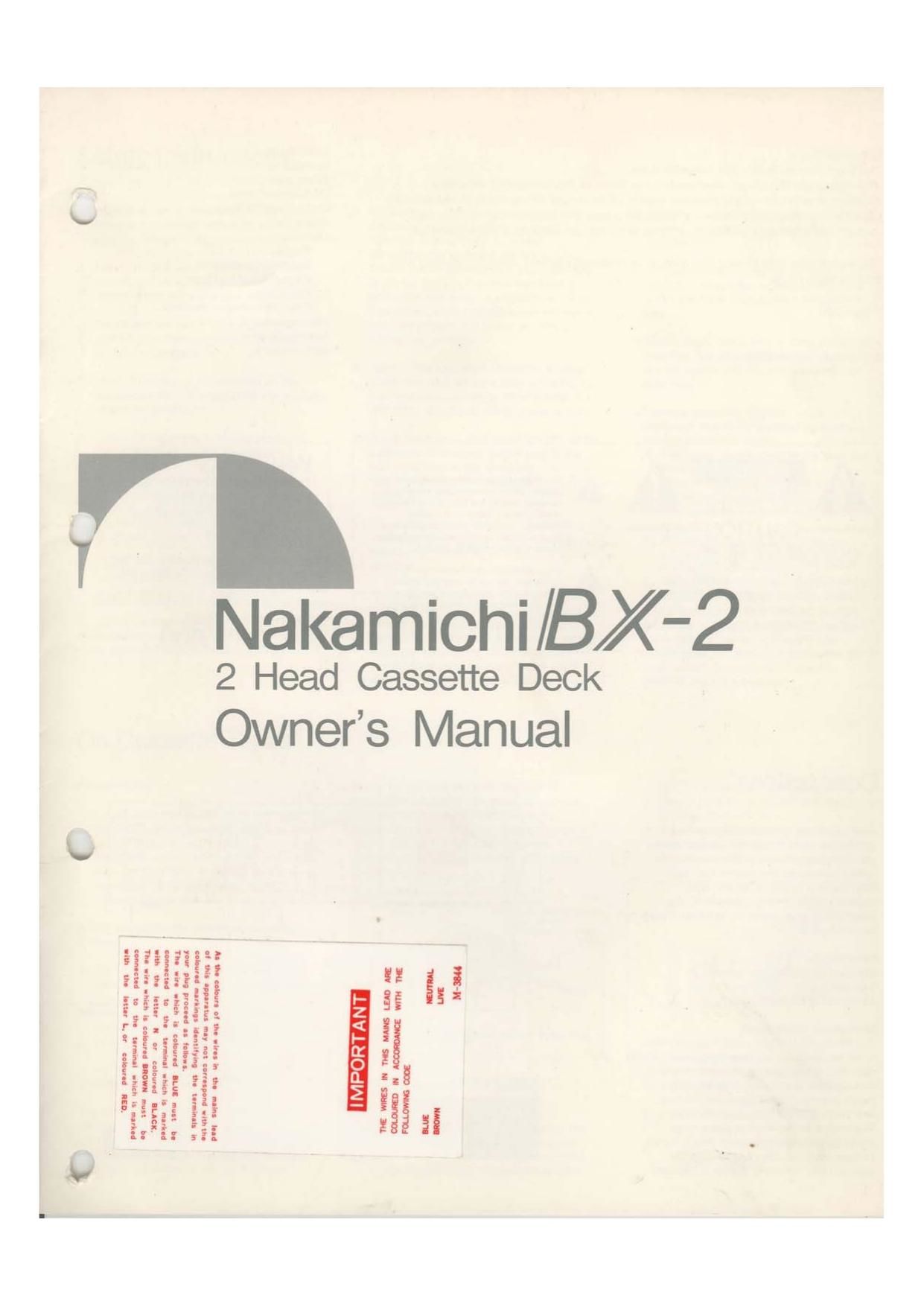 Nakamichi BX 2 Owners Manual