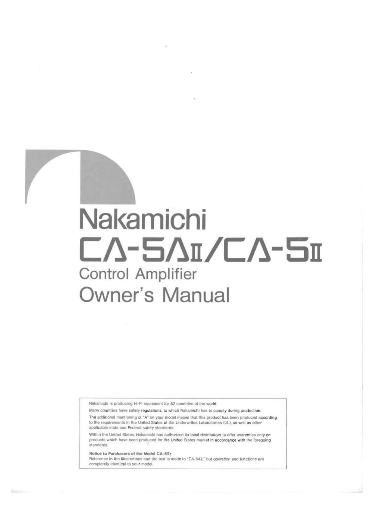 Nakamichi CA 5 II Owners Manual