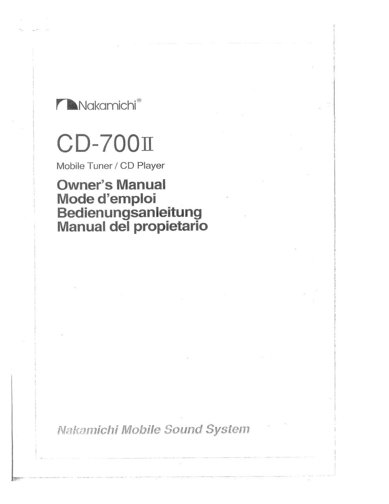 Nakamichi CD 700 II Owners Manual