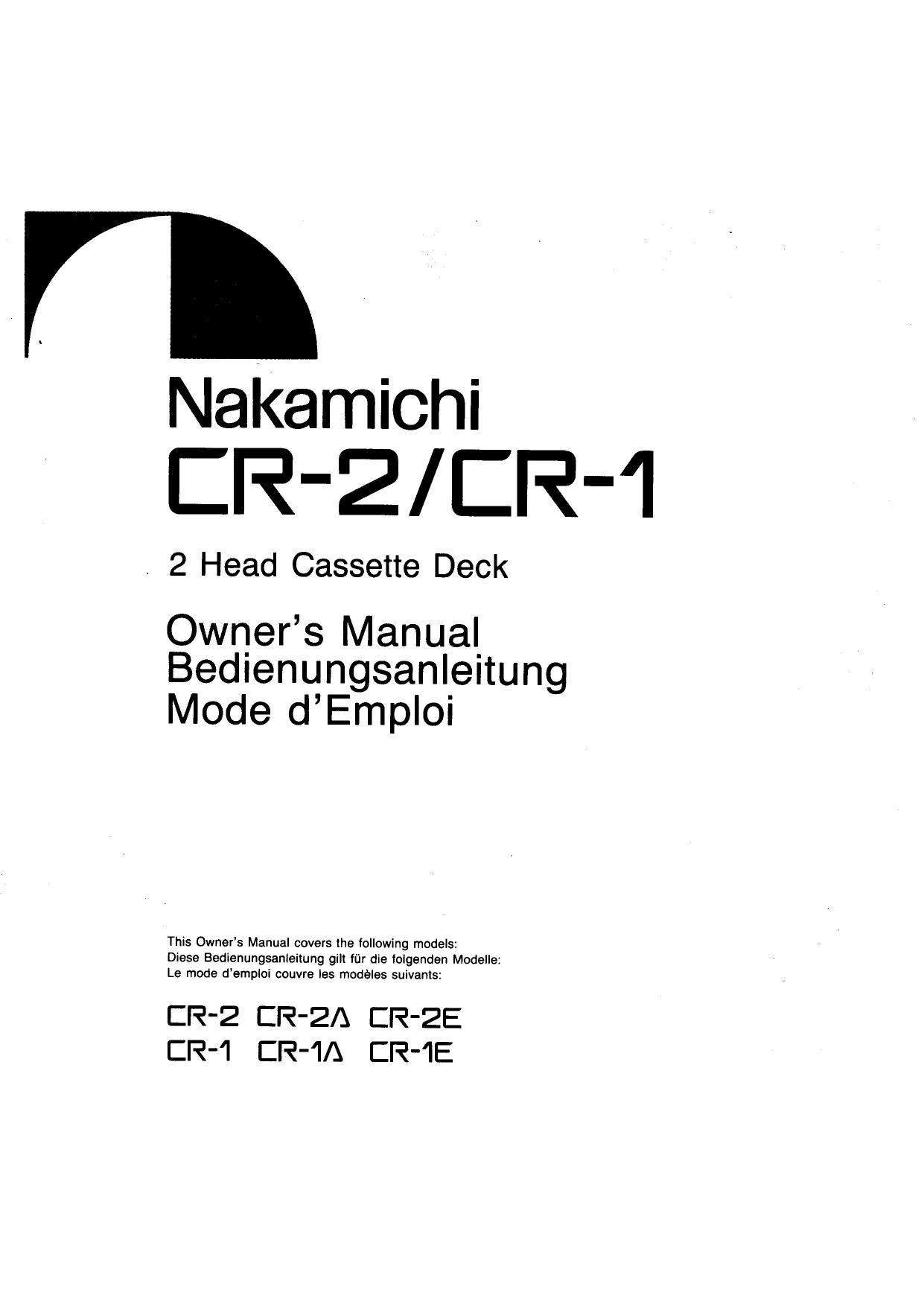 Nakamichi CR 1 E Owners Manual