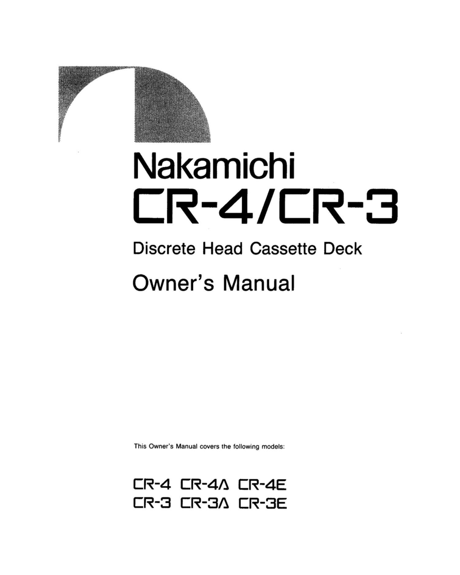 Nakamichi CR 3 Owners Manual
