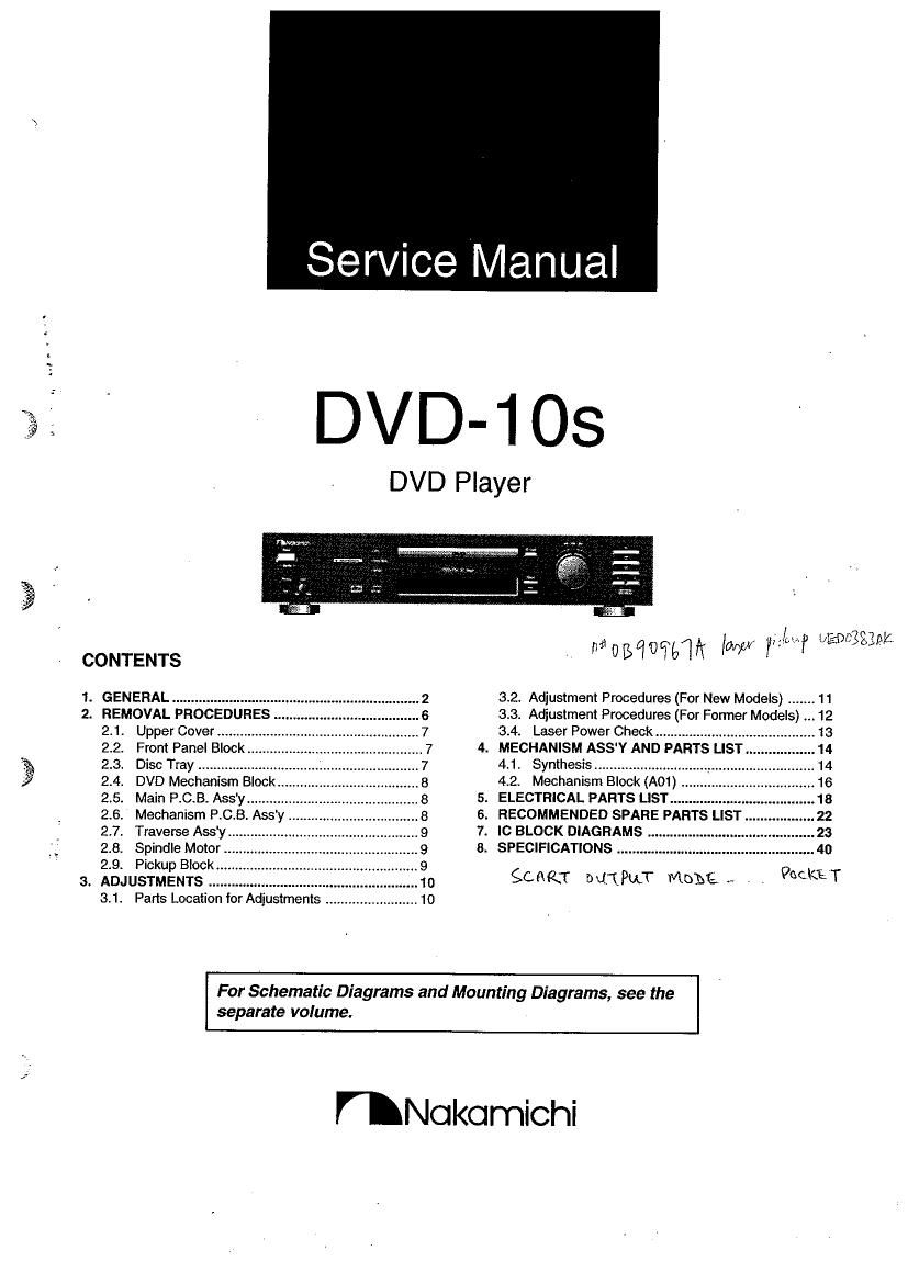Nakamichi DVD10S dvd service manual