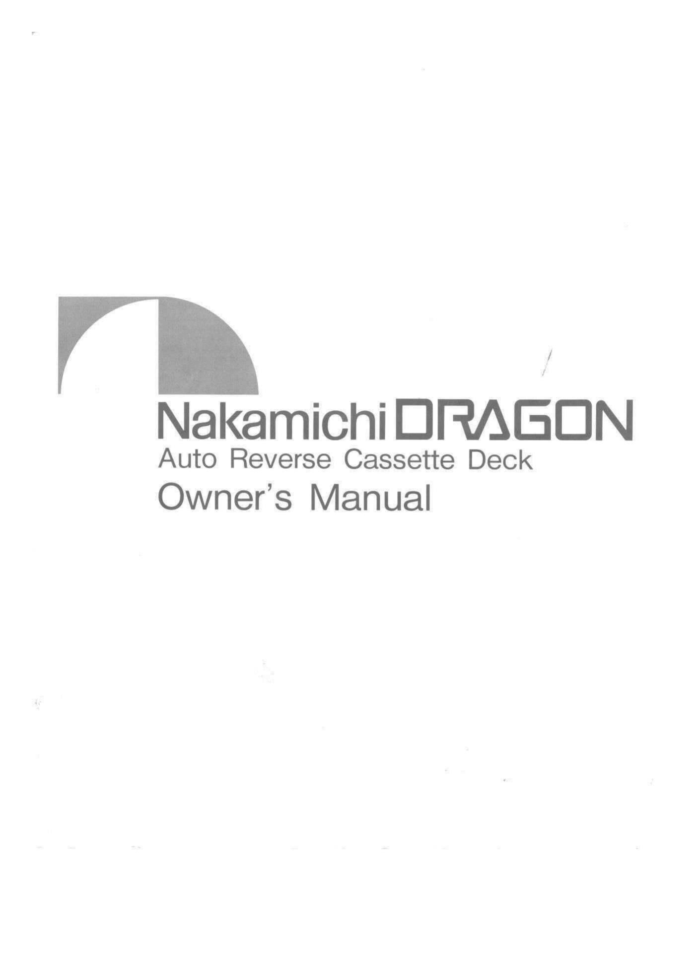Nakamichi Dragon Owners Manual