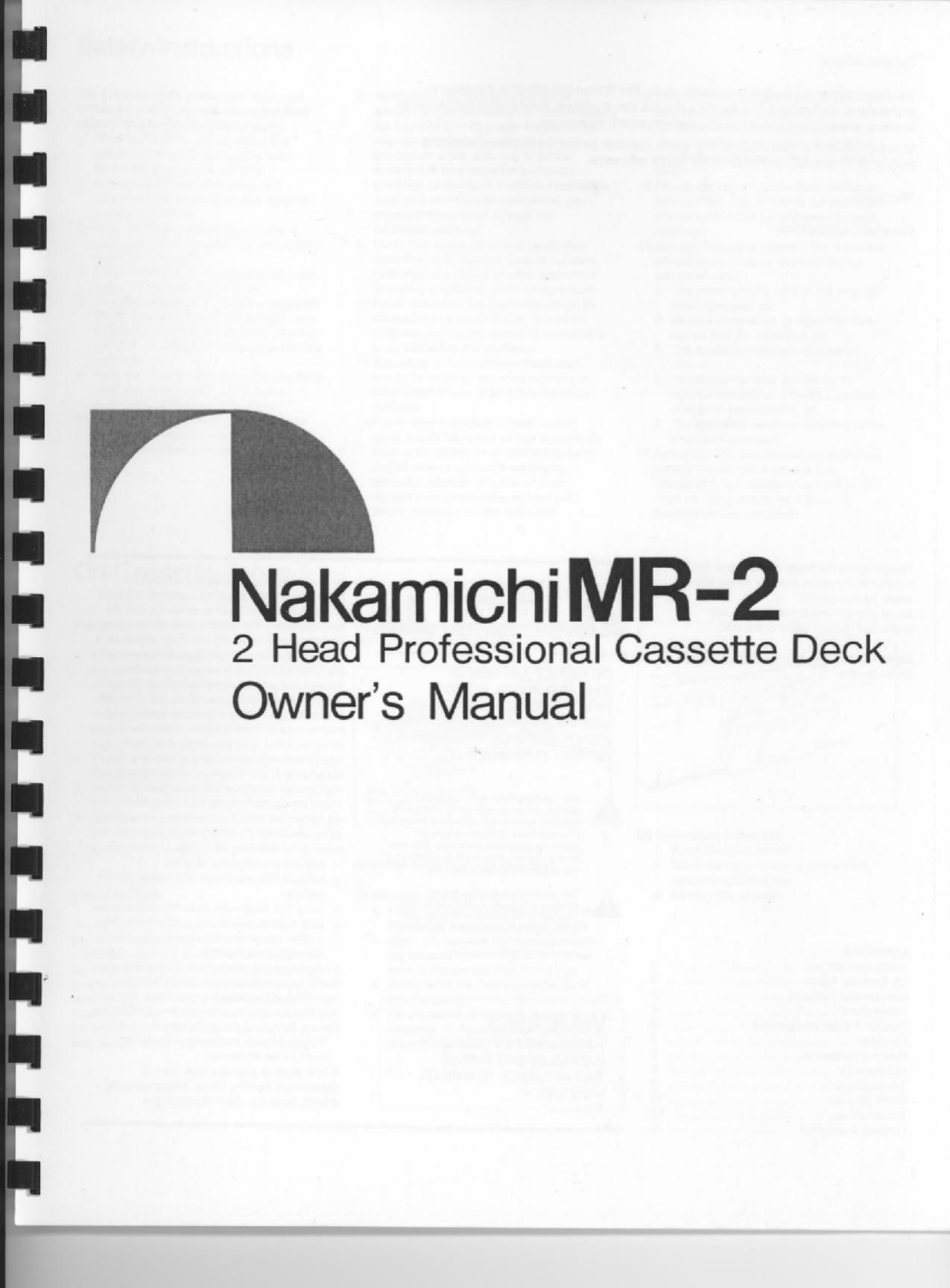 Nakamichi MR 2 Owners Manual