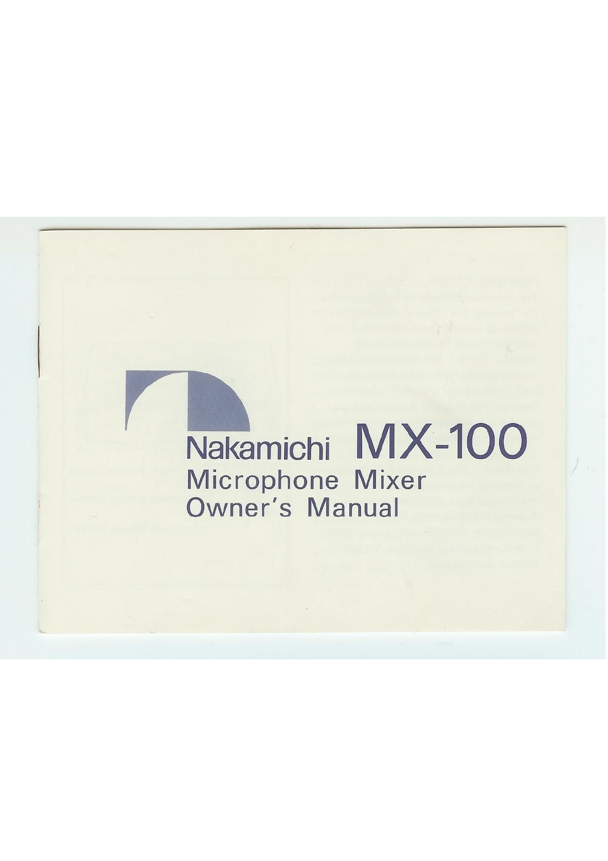 Nakamichi MX 100 Owners Manual