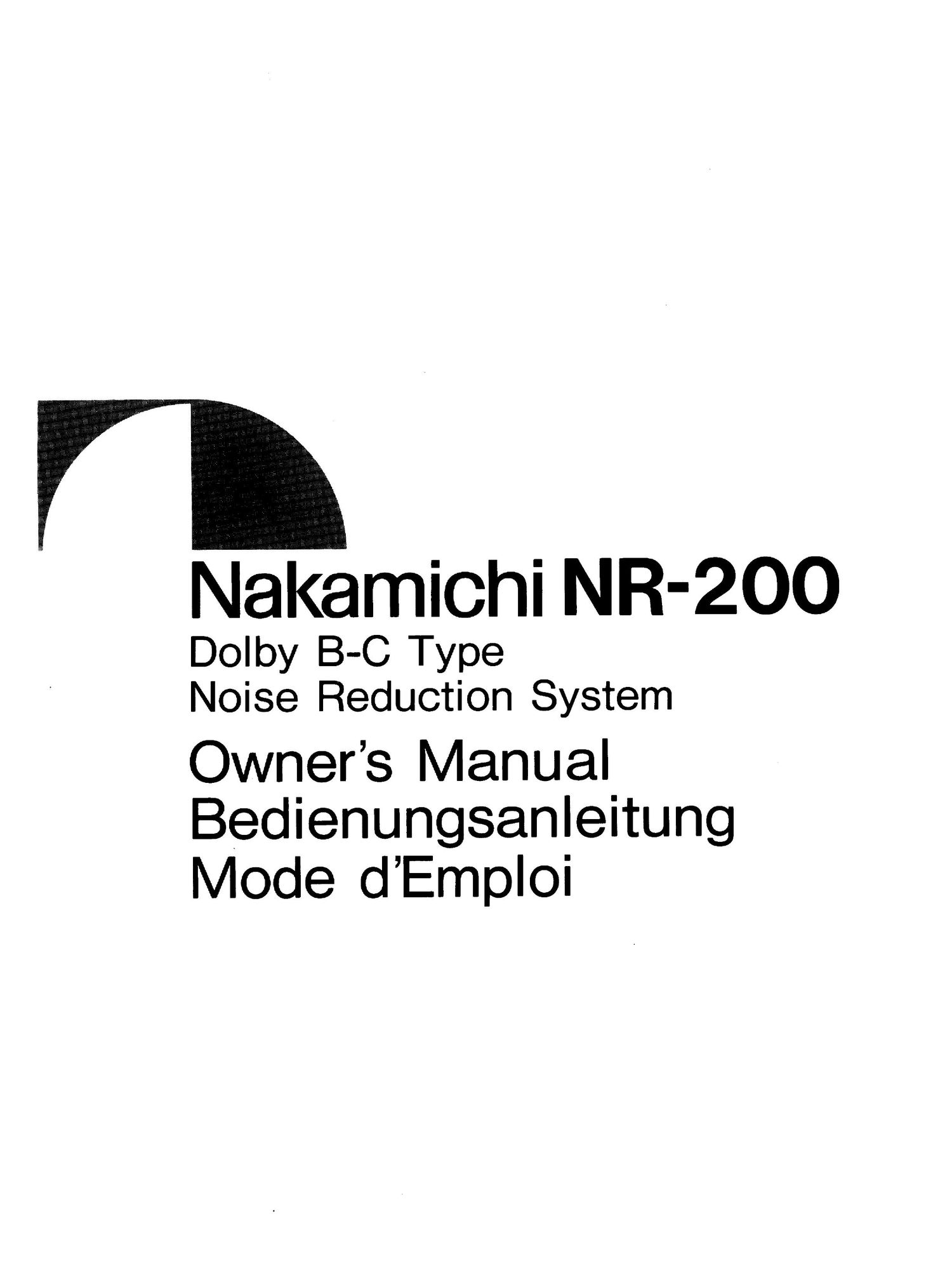 Nakamichi NR 200 Owners Manual
