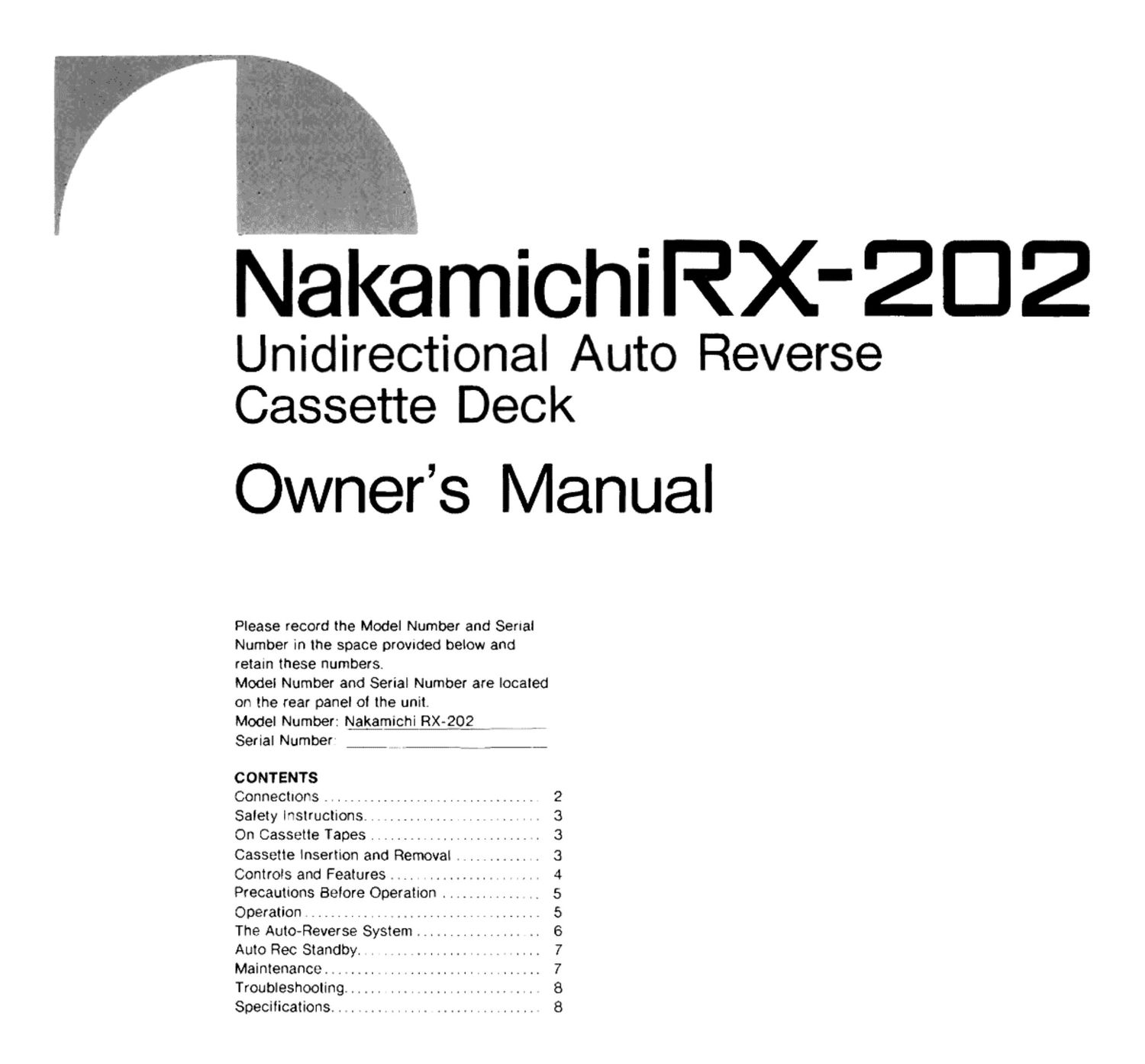 Nakamichi RX 202 Owners Manual