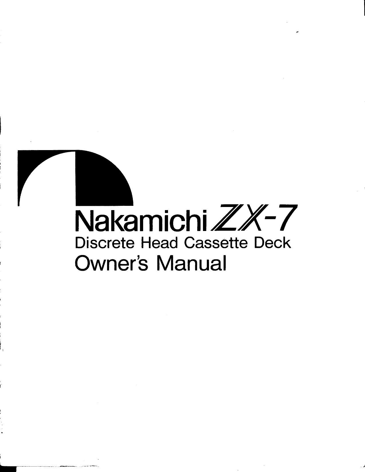 Nakamichi ZX 7 Owners Manual