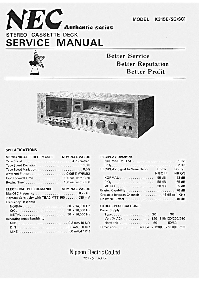 Nec K 315 E Service Manual