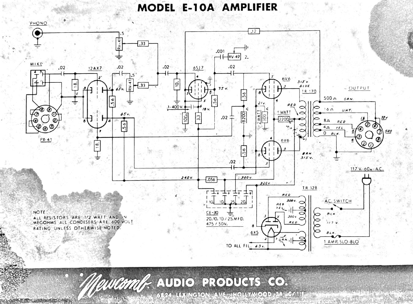 Newcomb E10A Schematic