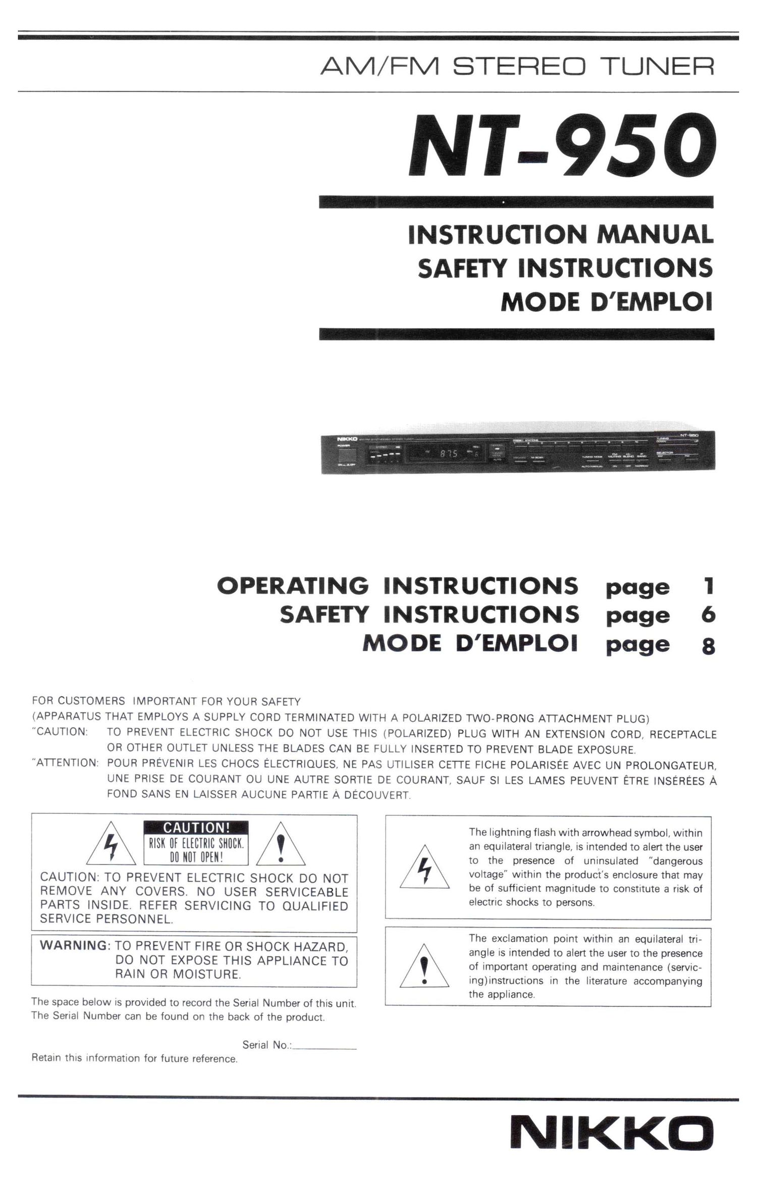 Nikko NT 950 Owners Manual