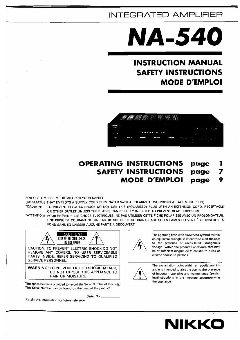Nikko NA 540 Owners Manual