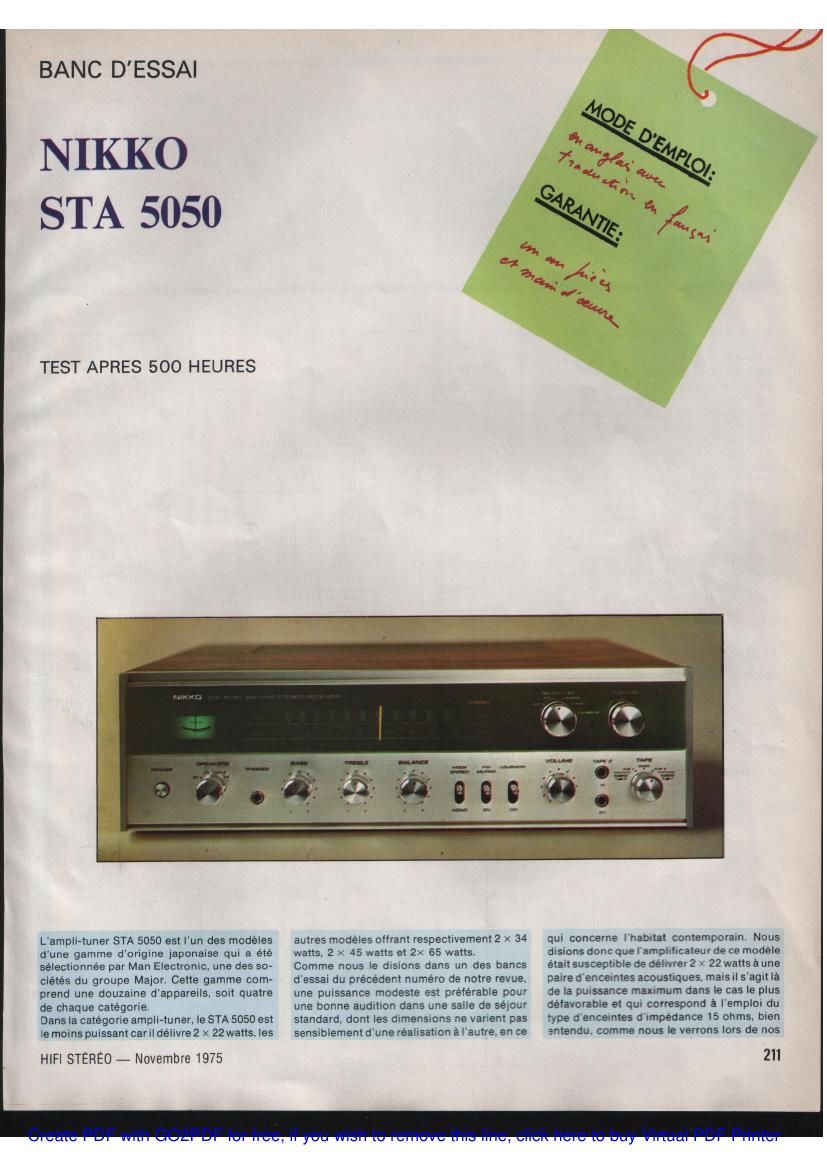 Free Audio Service Manuals - Free download Nikko STA 5050 Test