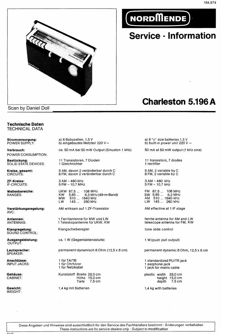 Nordmende Charleston 5.196.A Schematic