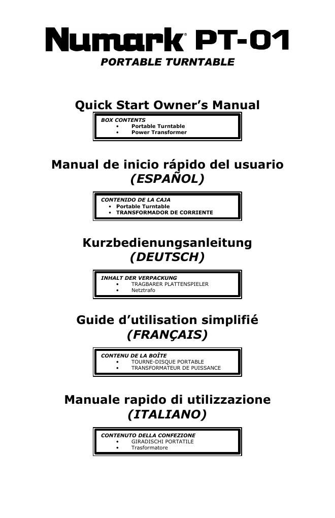 numark pt 01 owners manual