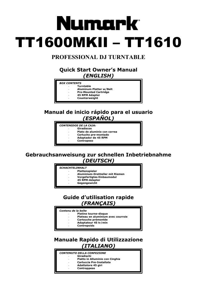 numark tt 1610 owners manual