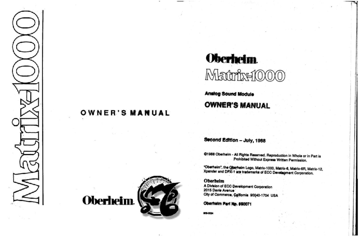 oberheim matrix 1000 owners manual