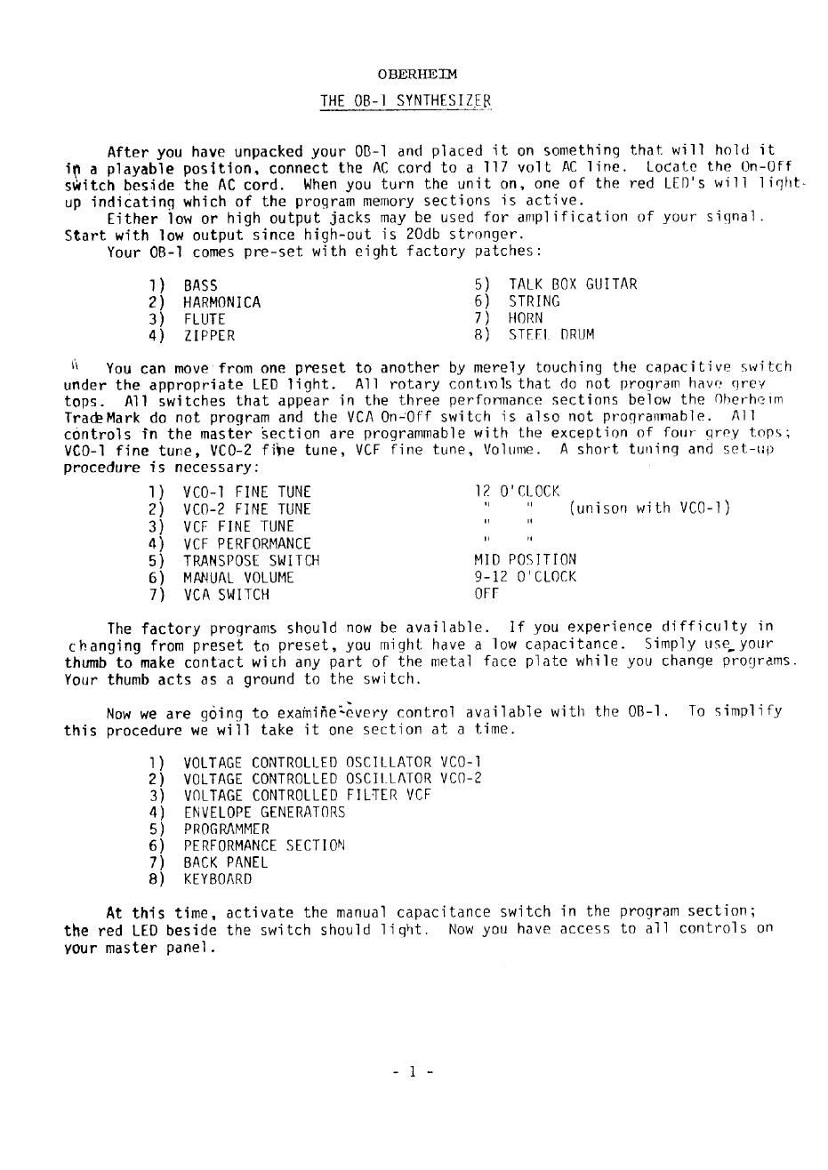 oberheim ob 1 user manual