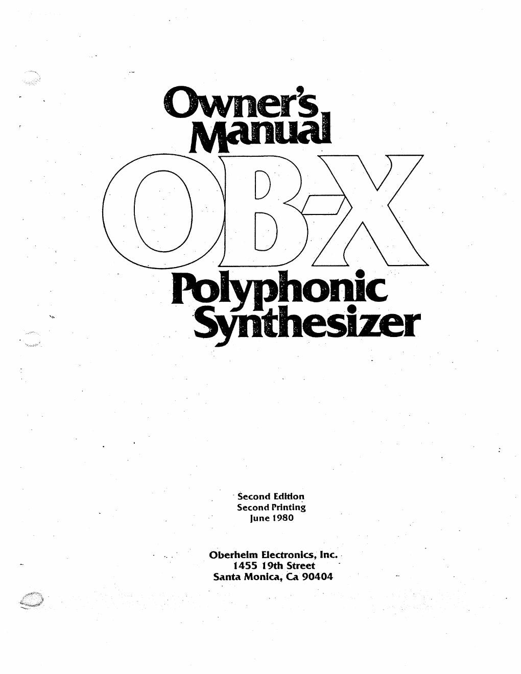 oberheim ob x owners manual