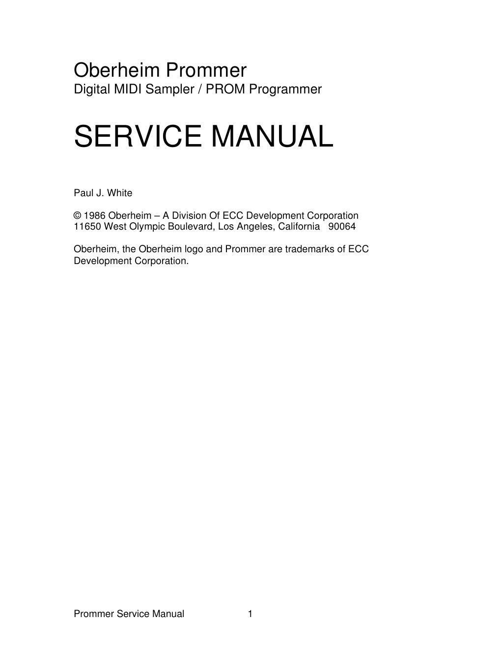 oberheim prommer service manual