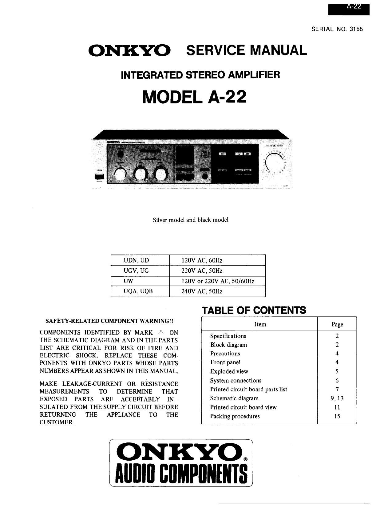 Onkyo A 22 Service Manual