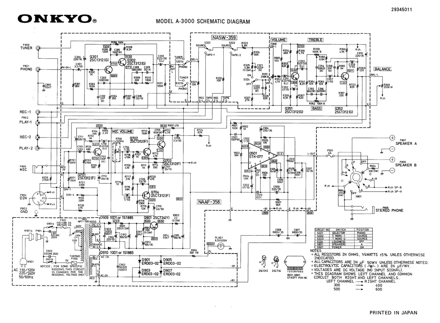 Onkyo A 3000 Schematic