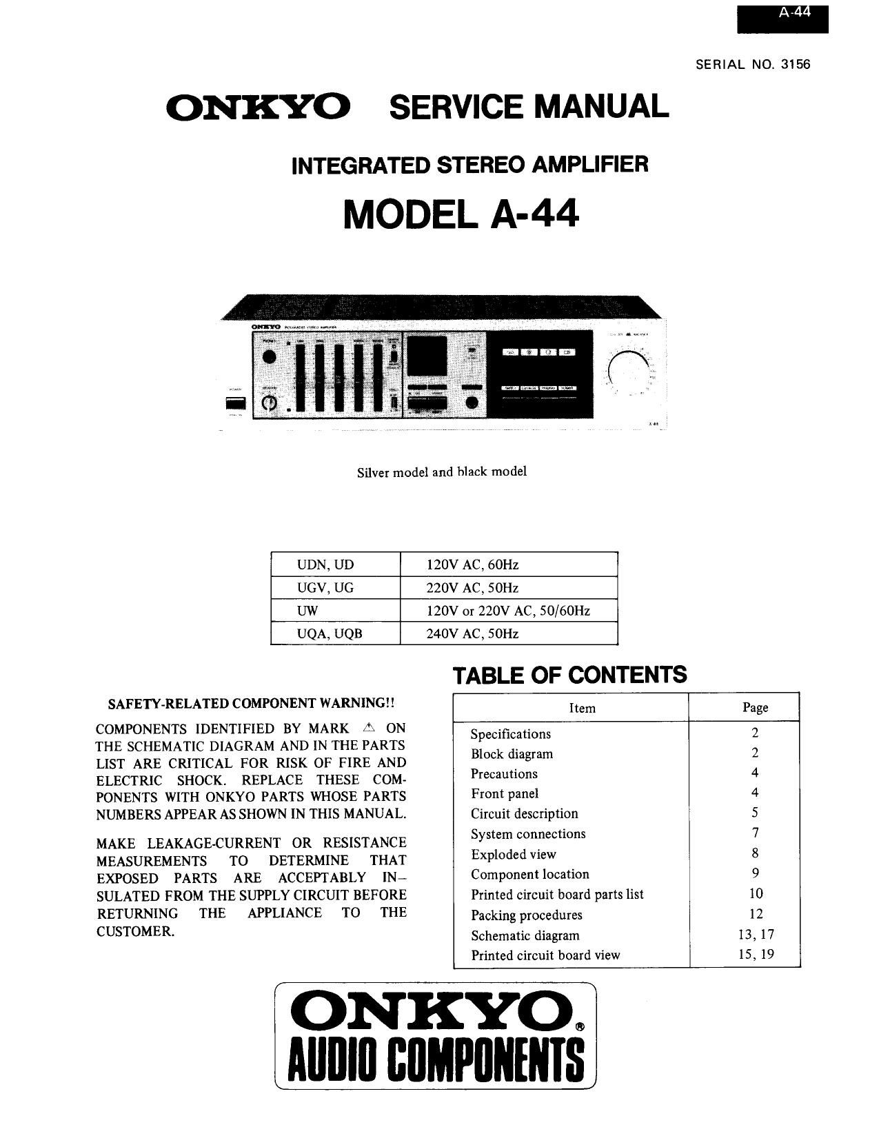 Onkyo A 44 Service Manual