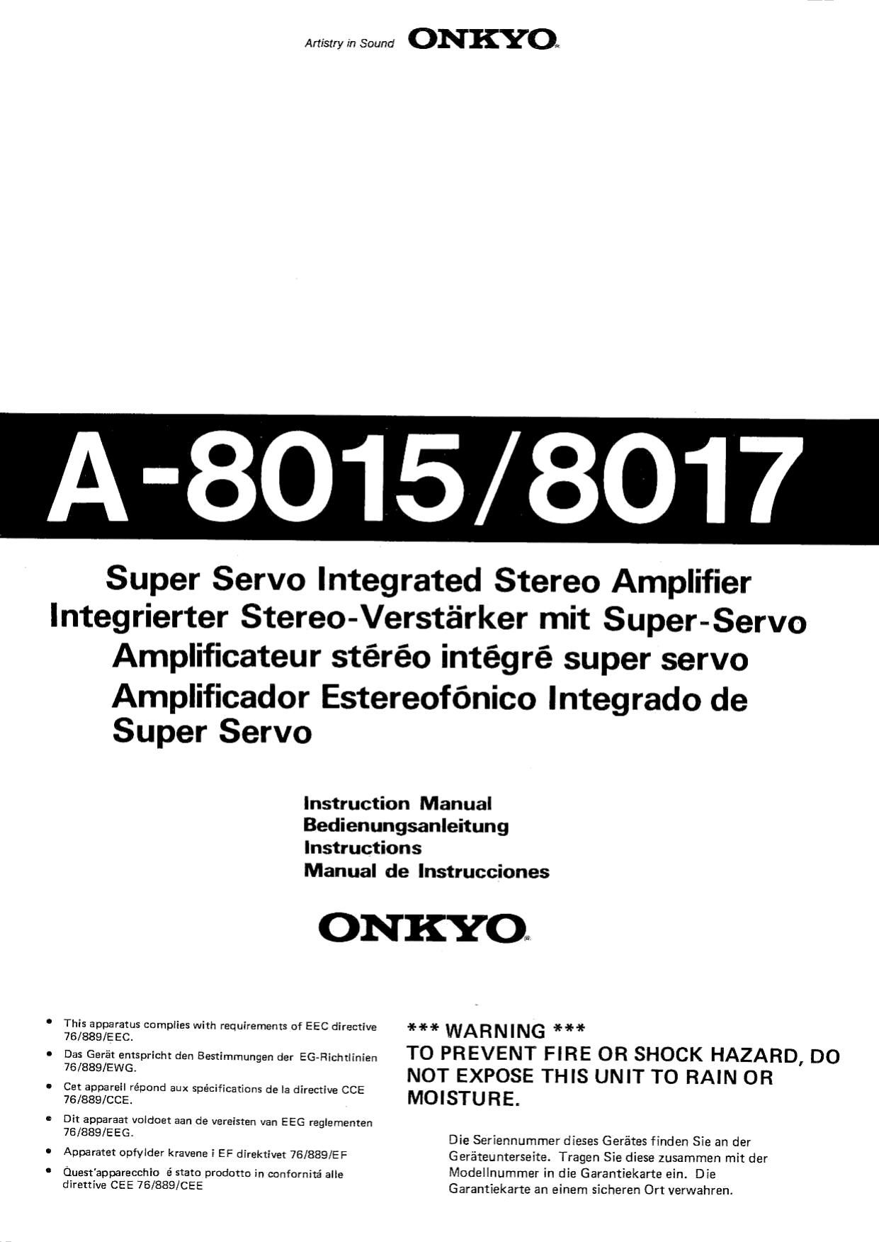 Onkyo A 8015 Owners Manual