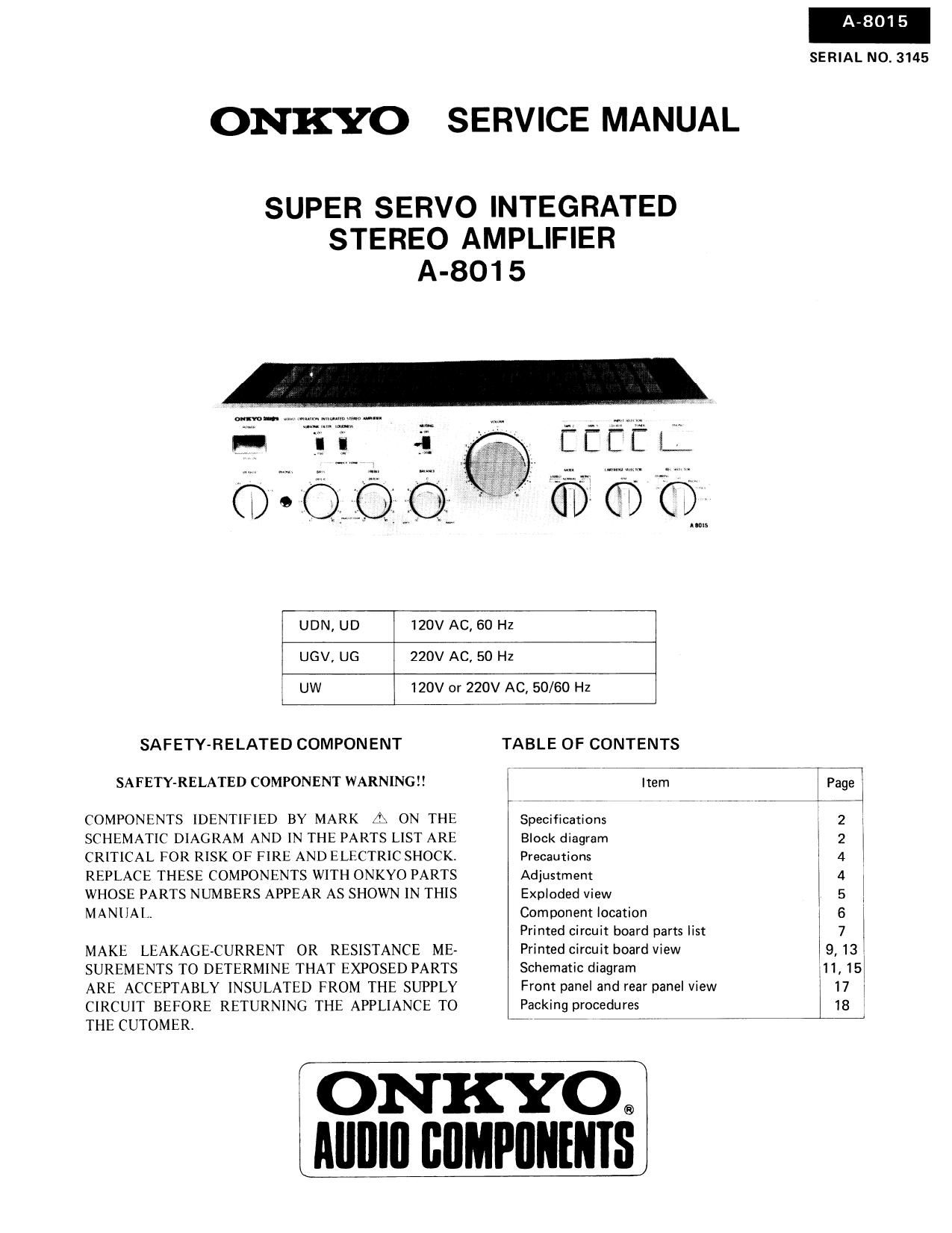 Onkyo A 8015 Service Manual