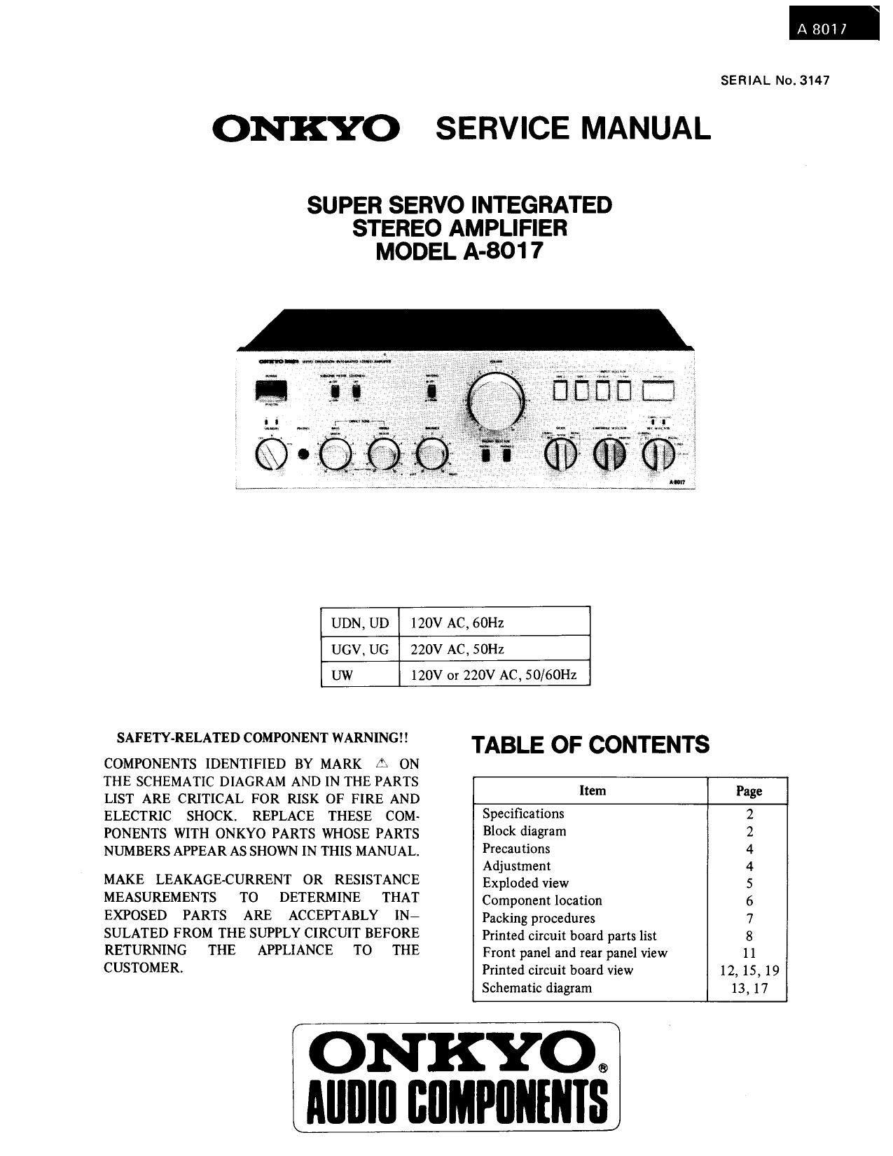 Onkyo A 8017 Service Manual