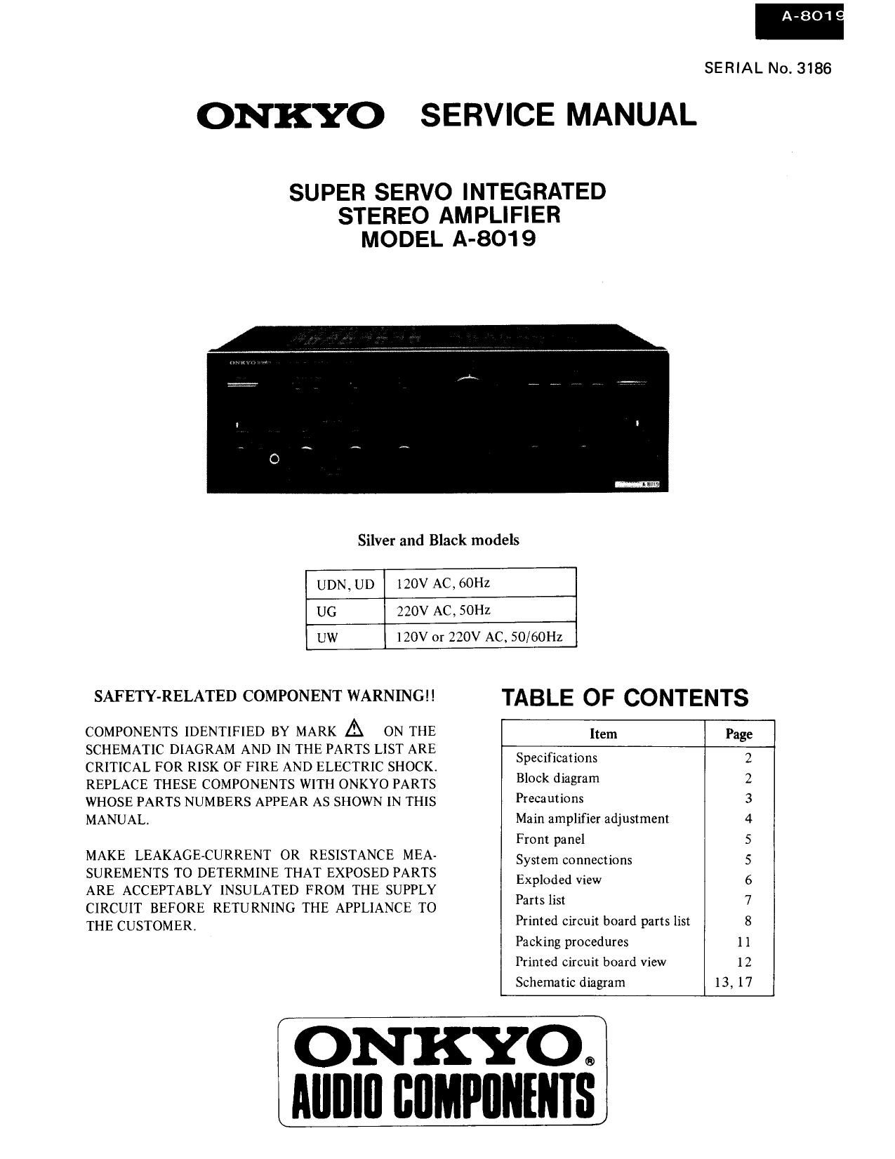 Onkyo A 8019 Service Manual