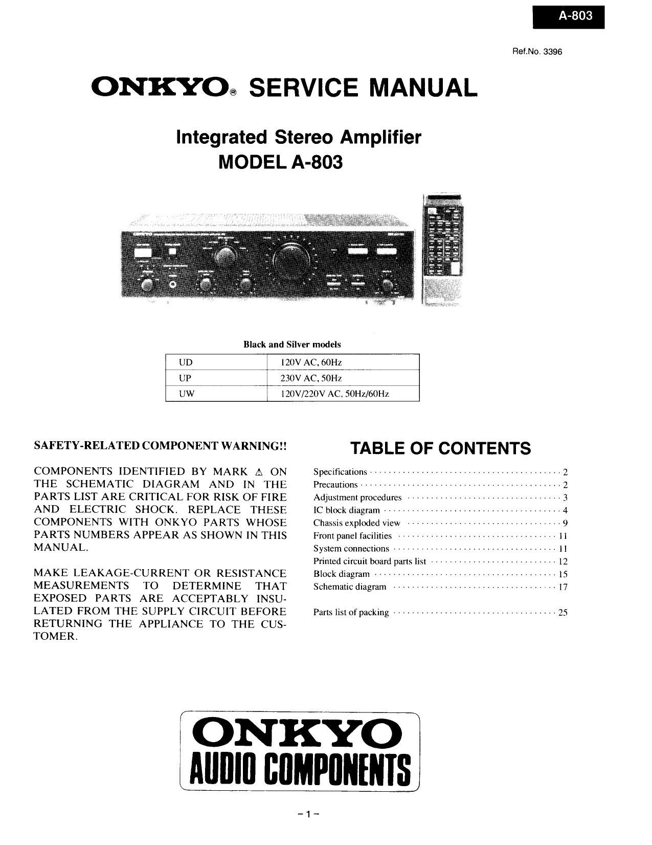 Onkyo A 803 Service Manual