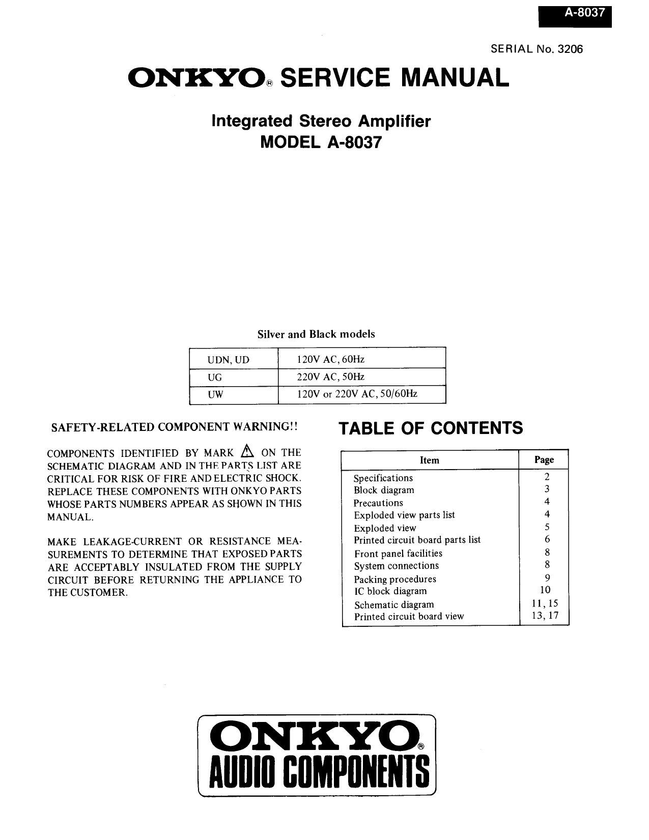 Onkyo A 8037 Service Manual