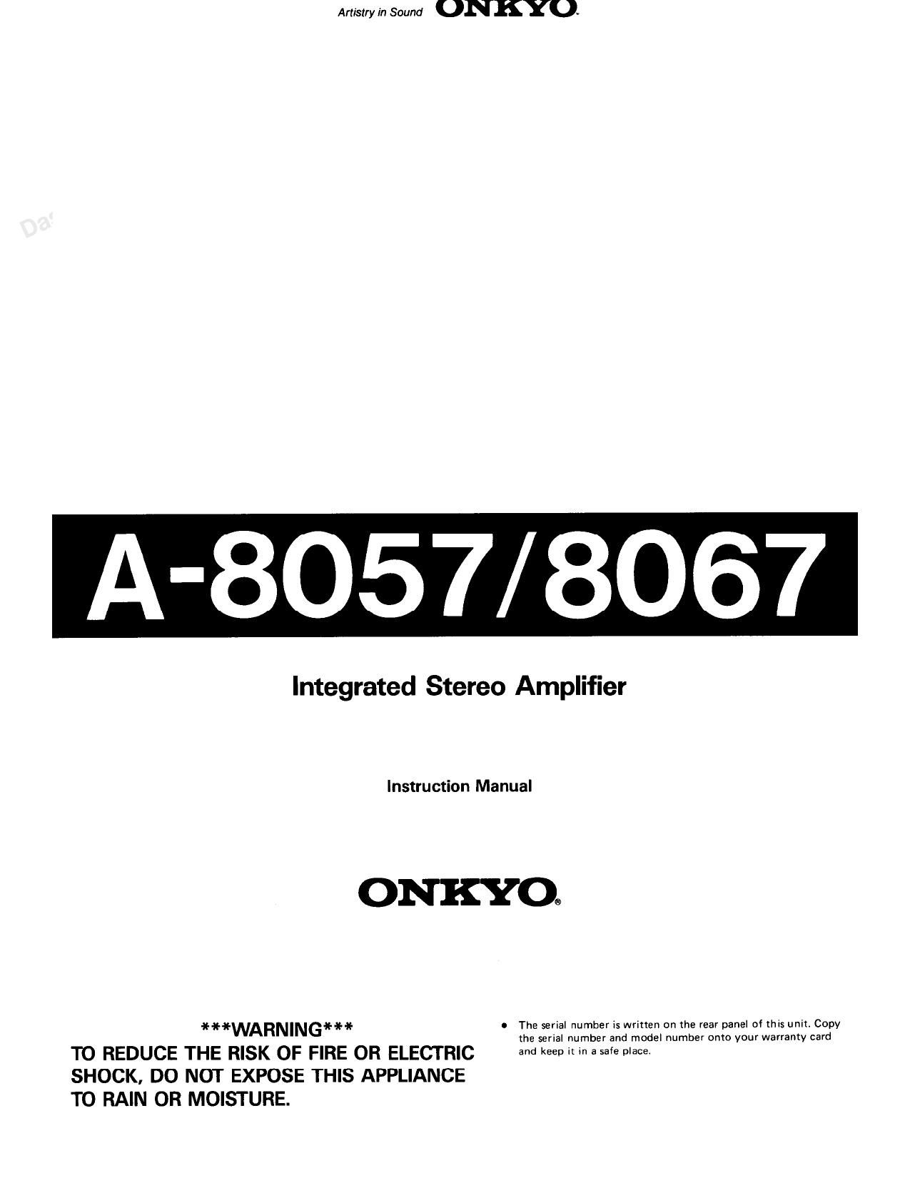 Onkyo A 8057 Owners Manual
