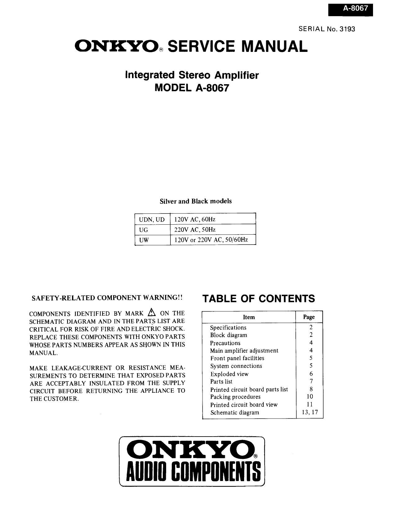 Onkyo A 8067 Service Manual