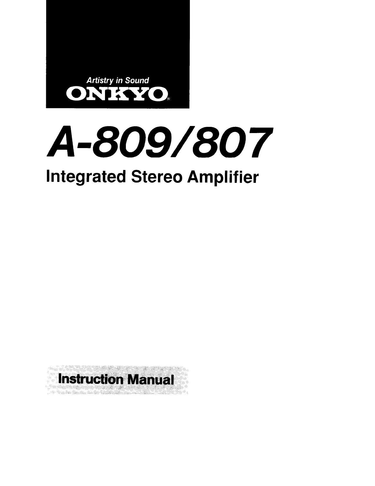 Onkyo A 807 Owners Manual