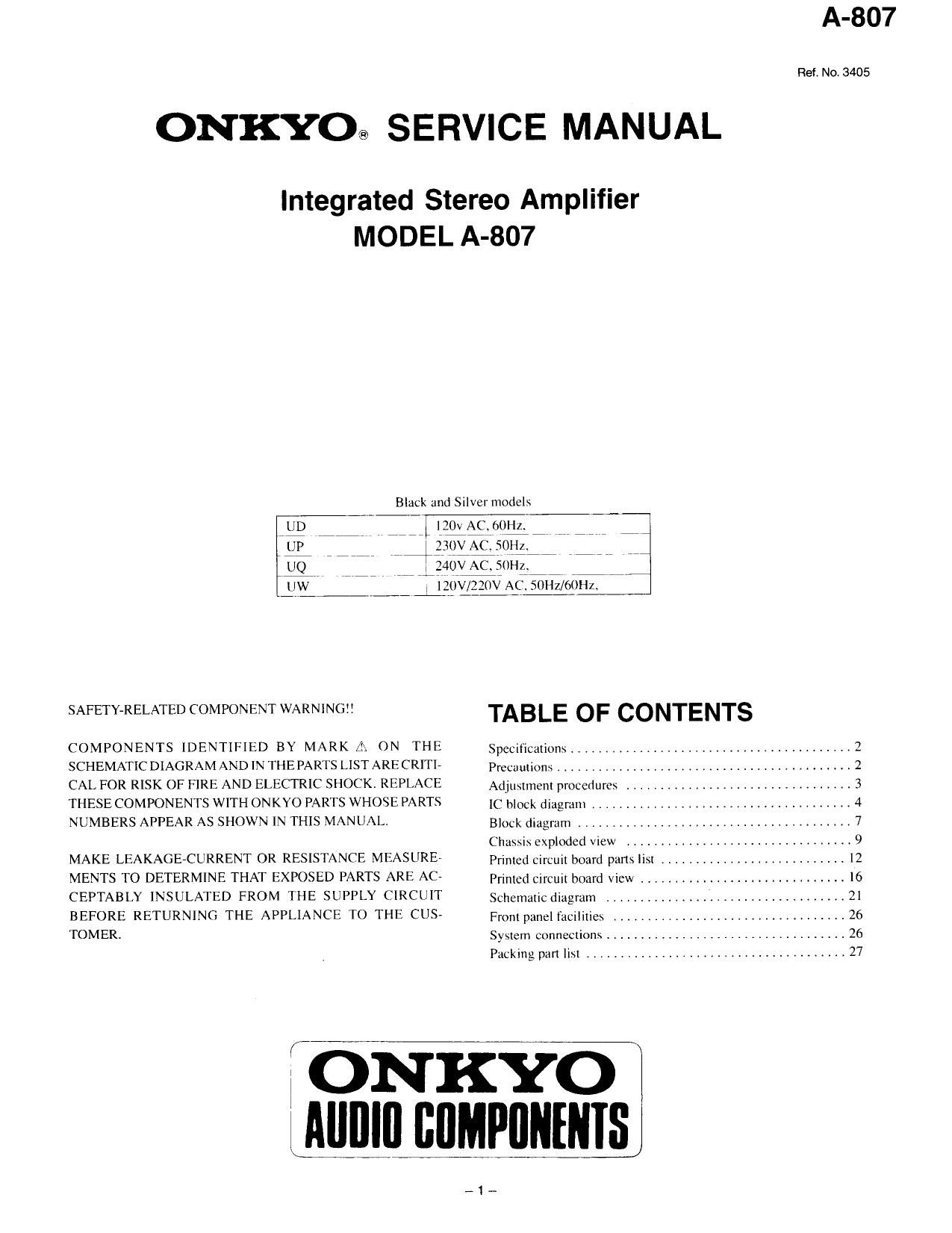 Onkyo A 807 Service Manual