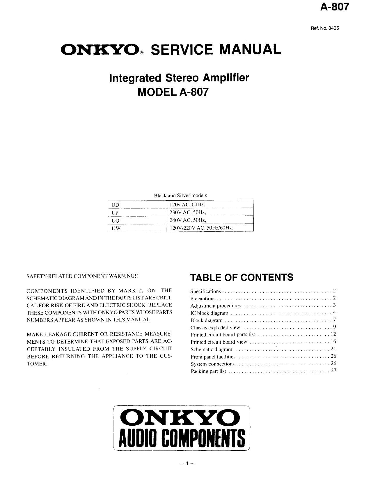 Onkyo A 807 Service Manual