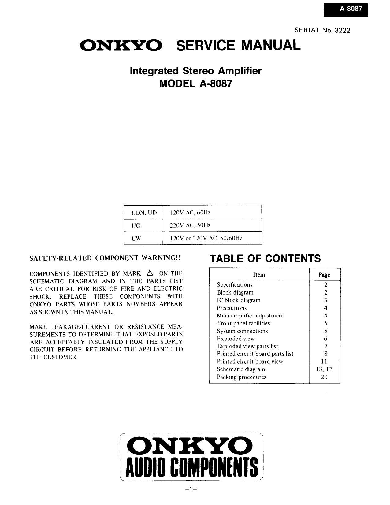 Onkyo A 8087 Service Manual
