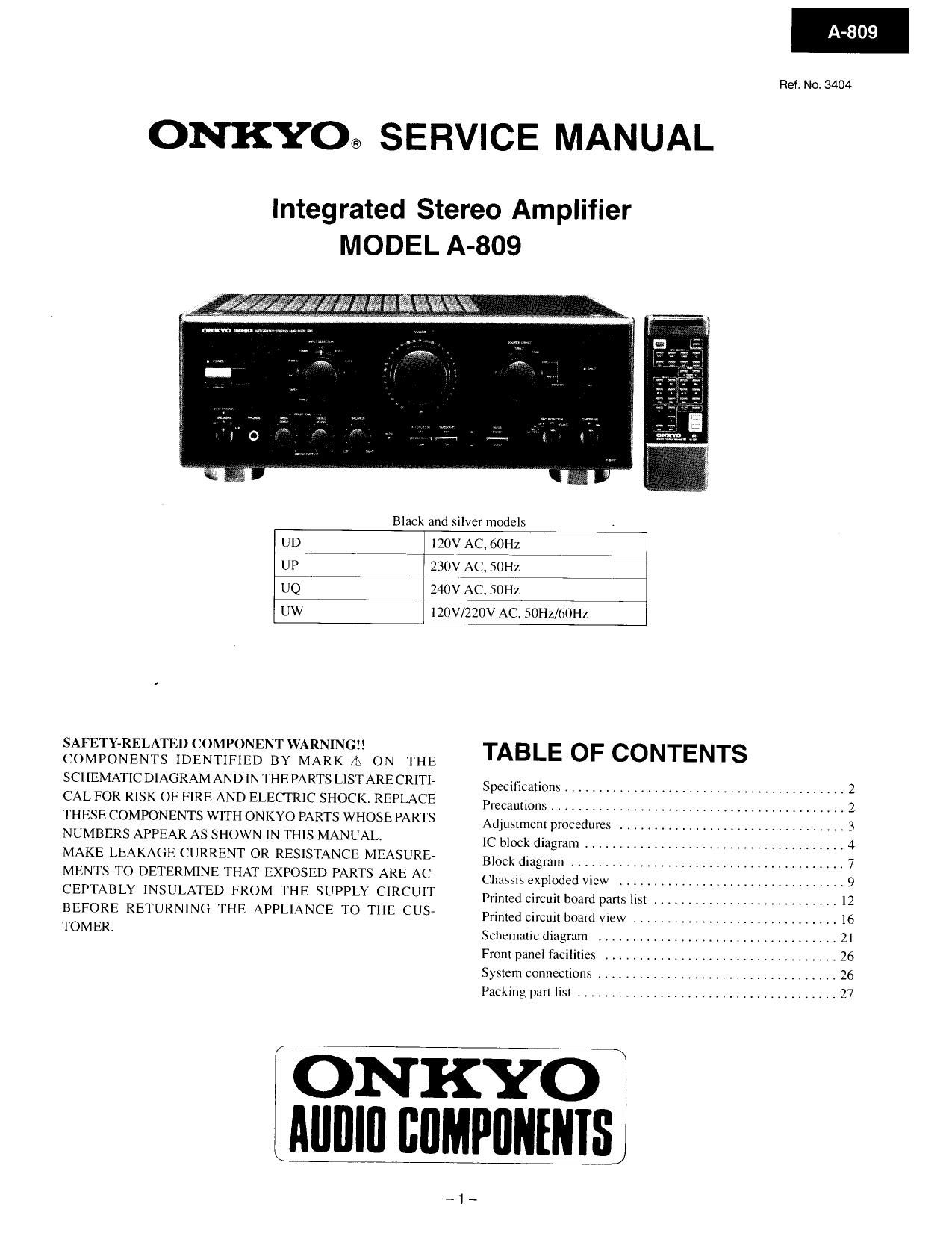 Onkyo A 809 Service Manual