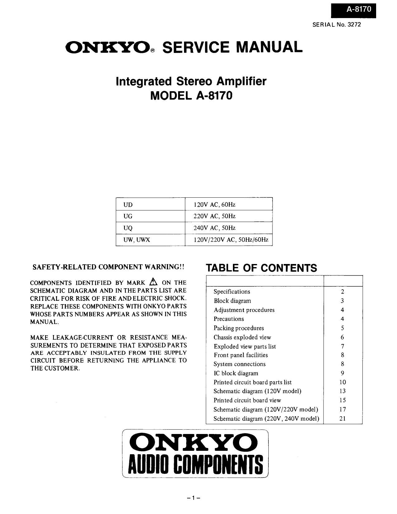 Onkyo A 8170 Service Manual