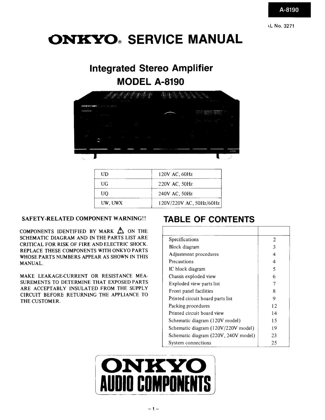 Onkyo A 8190 Service Manual