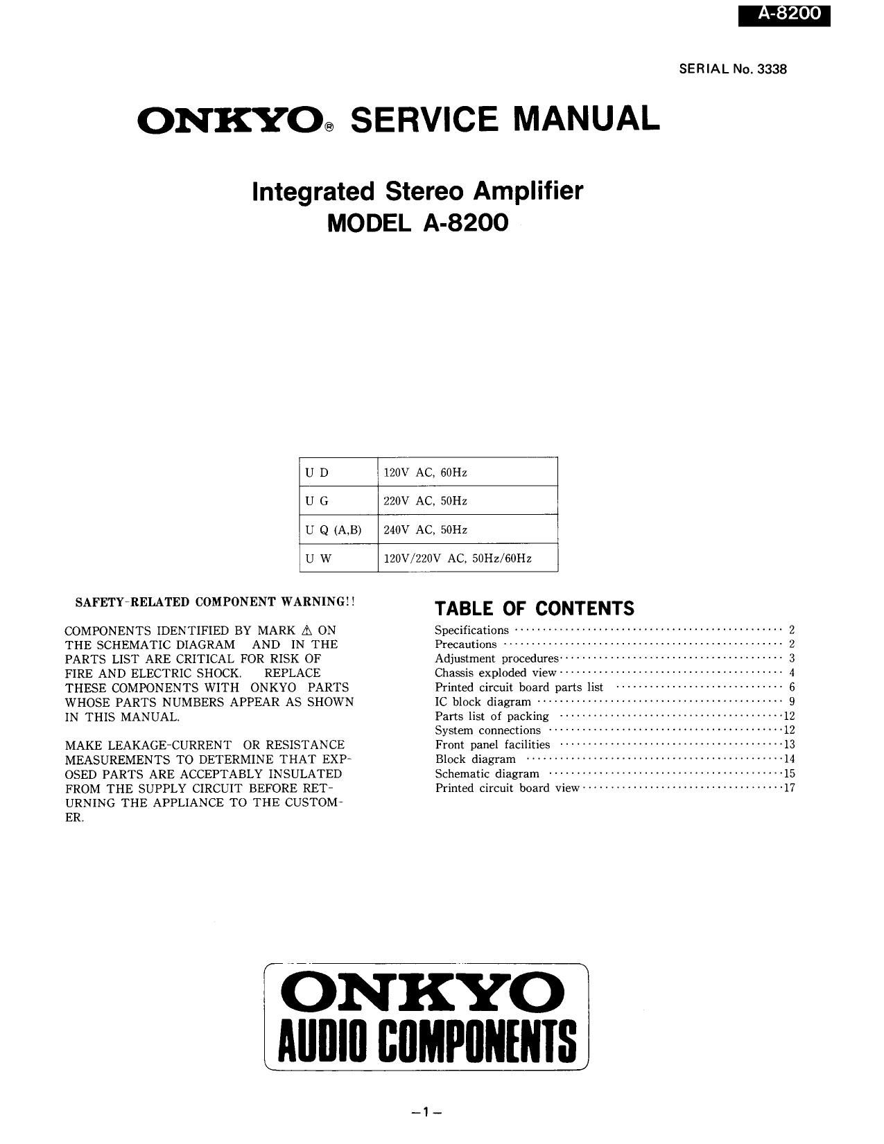 Onkyo A 8200 Service Manual