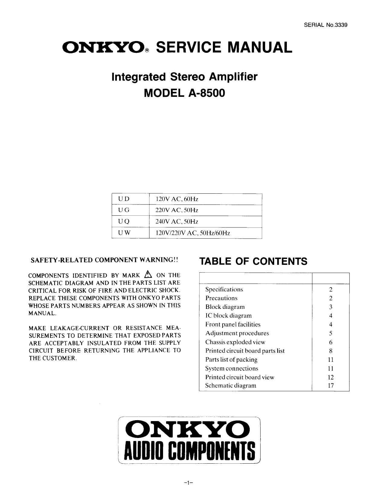 Onkyo A 8500 Service Manual