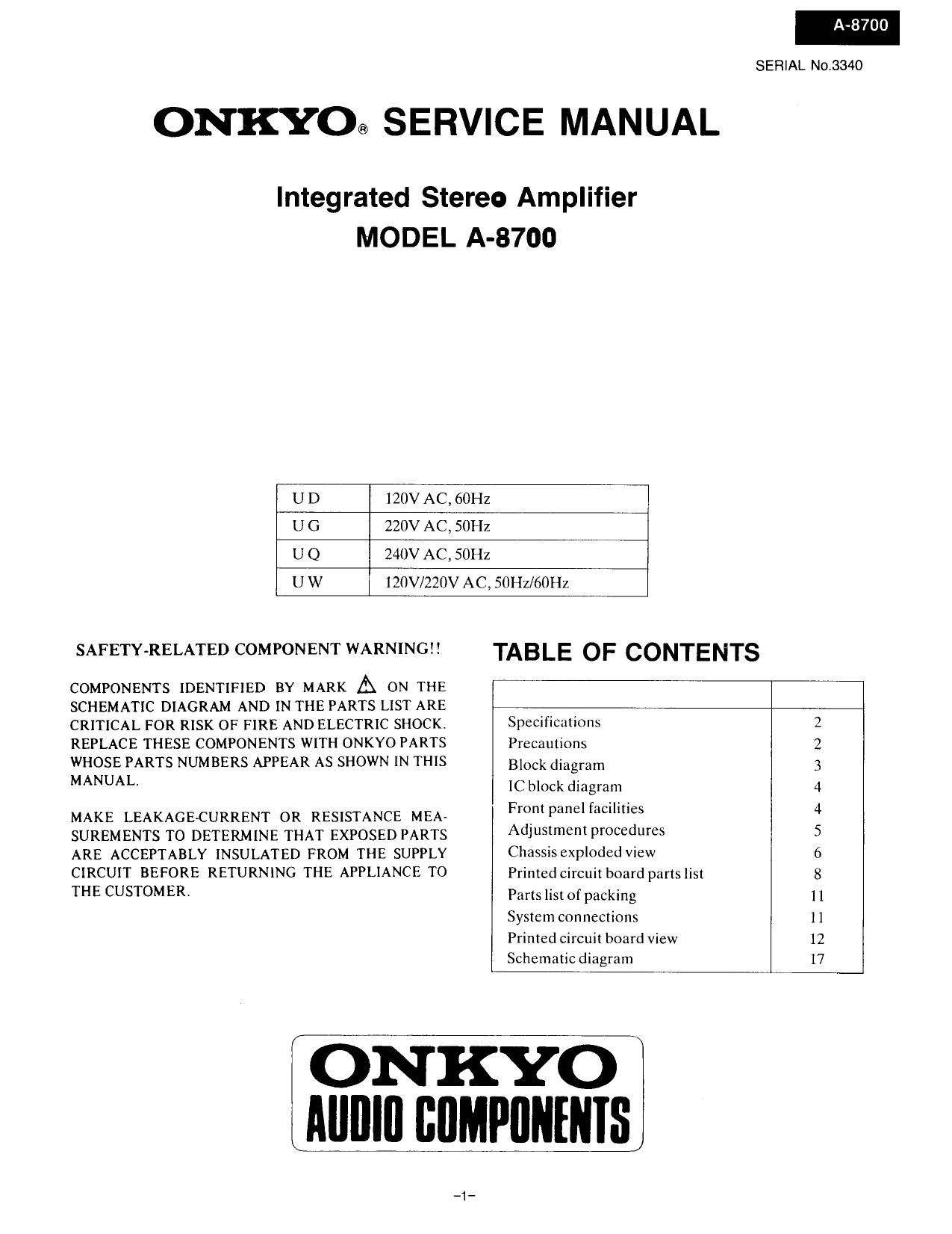 Onkyo A 8700 Service Manual