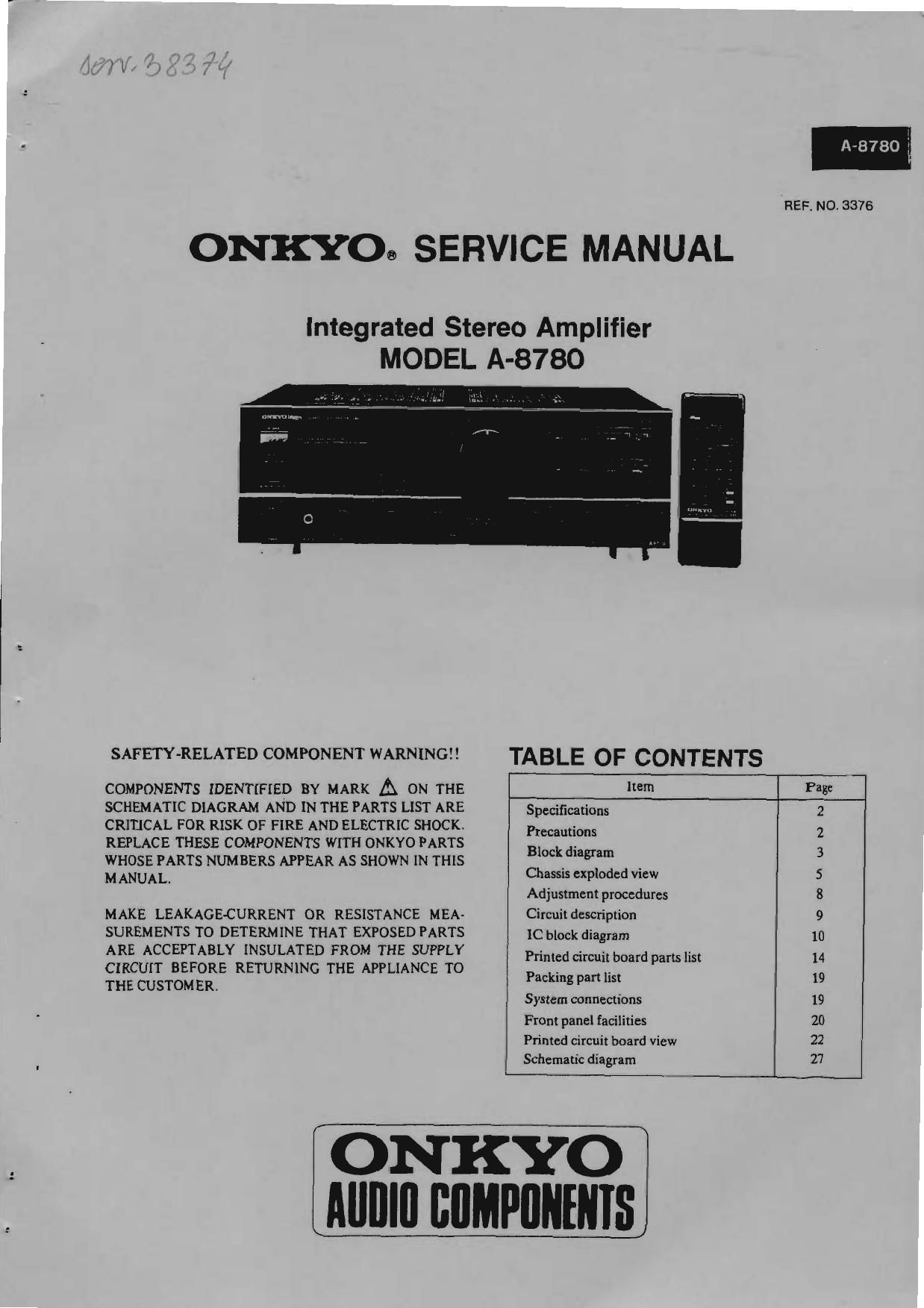 Onkyo A 8780 Service Manual