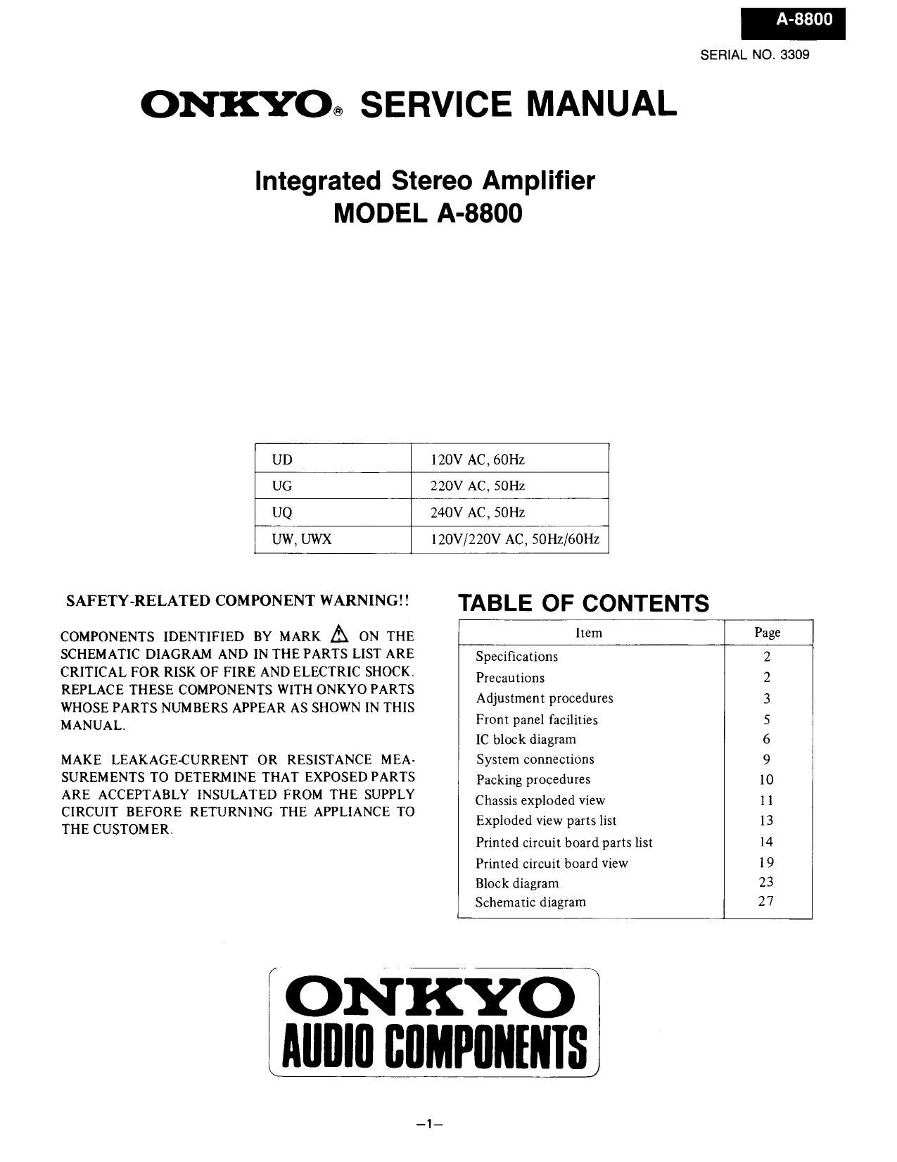 Onkyo A 8800 Service Manual