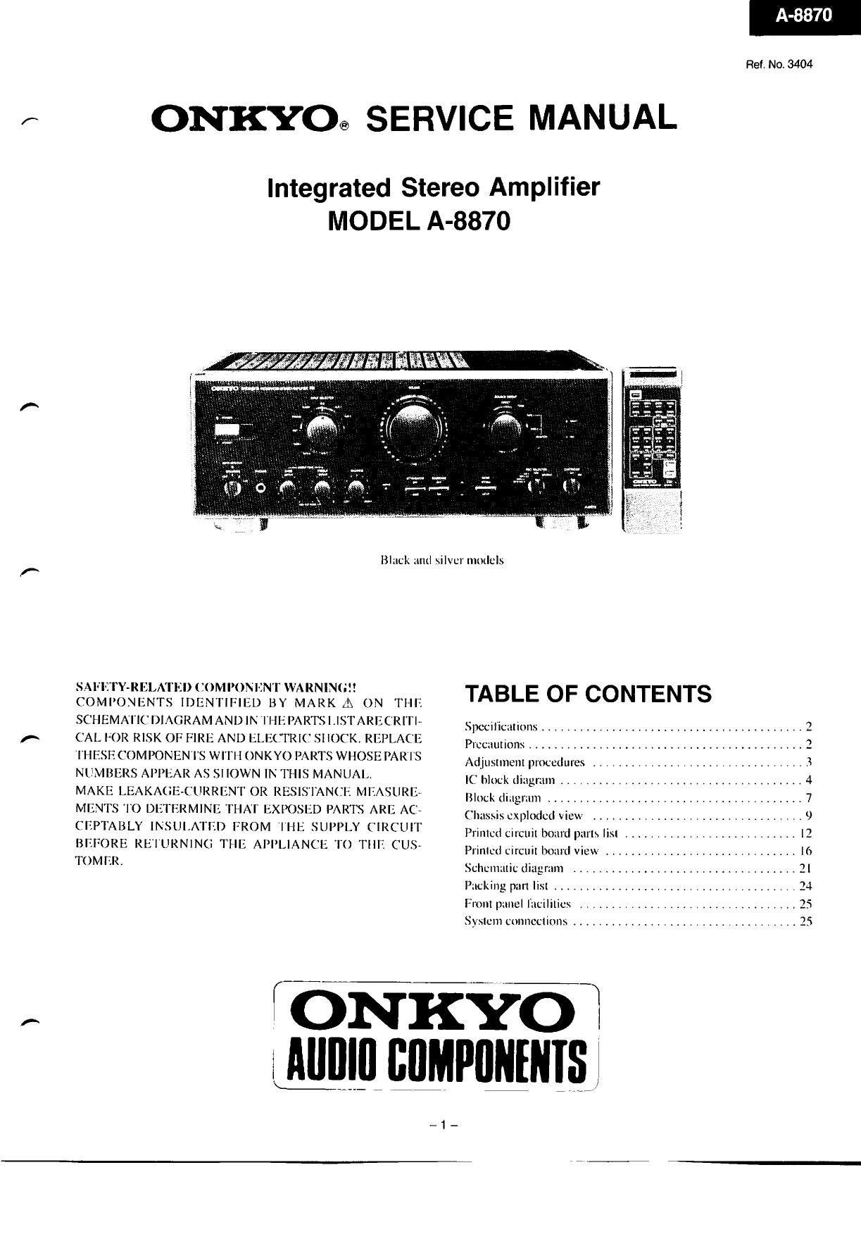Onkyo A 8870 Service Manual