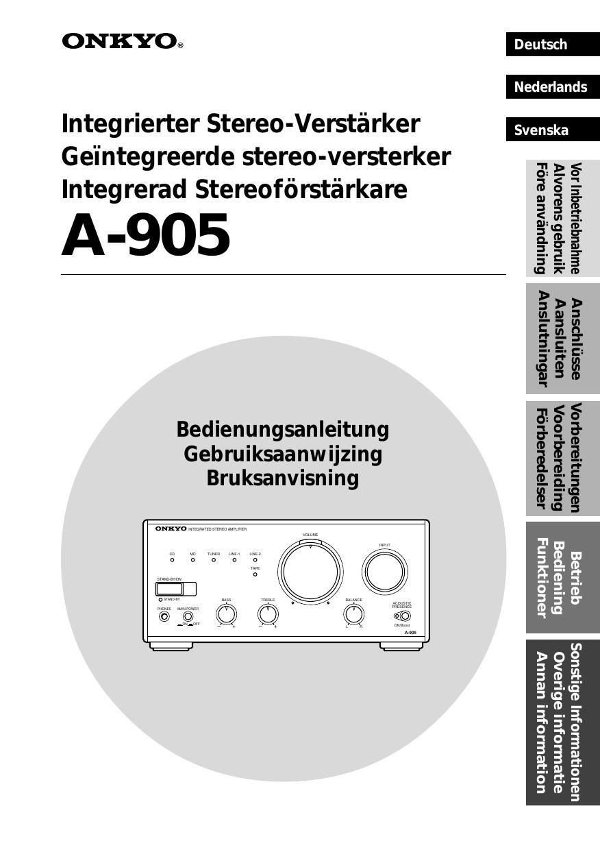 Onkyo A 905 Owners Manual