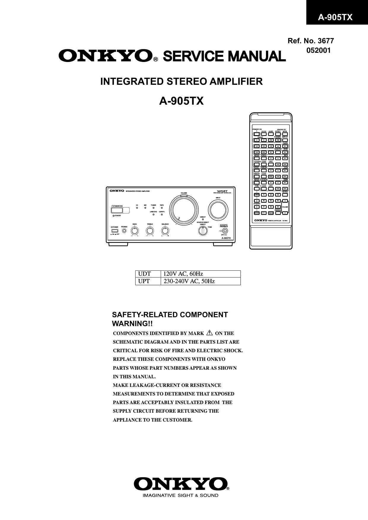 Free Audio Service Manuals - Free download Onkyo A 905 TX Service 
